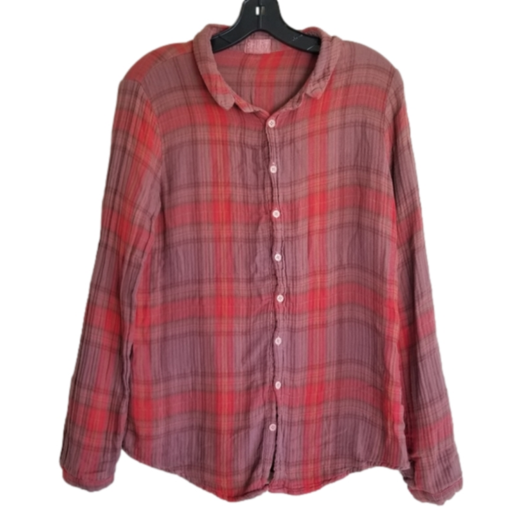 CP SHADES Gauze Cotton Casual Button Down Plaid Cotton Shirt style Size Small